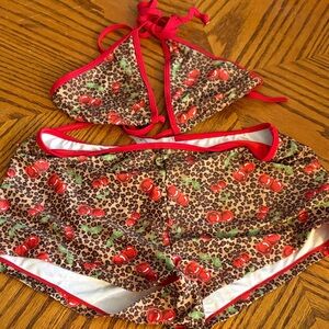 Leopard Print Bikini Set with Red Accents